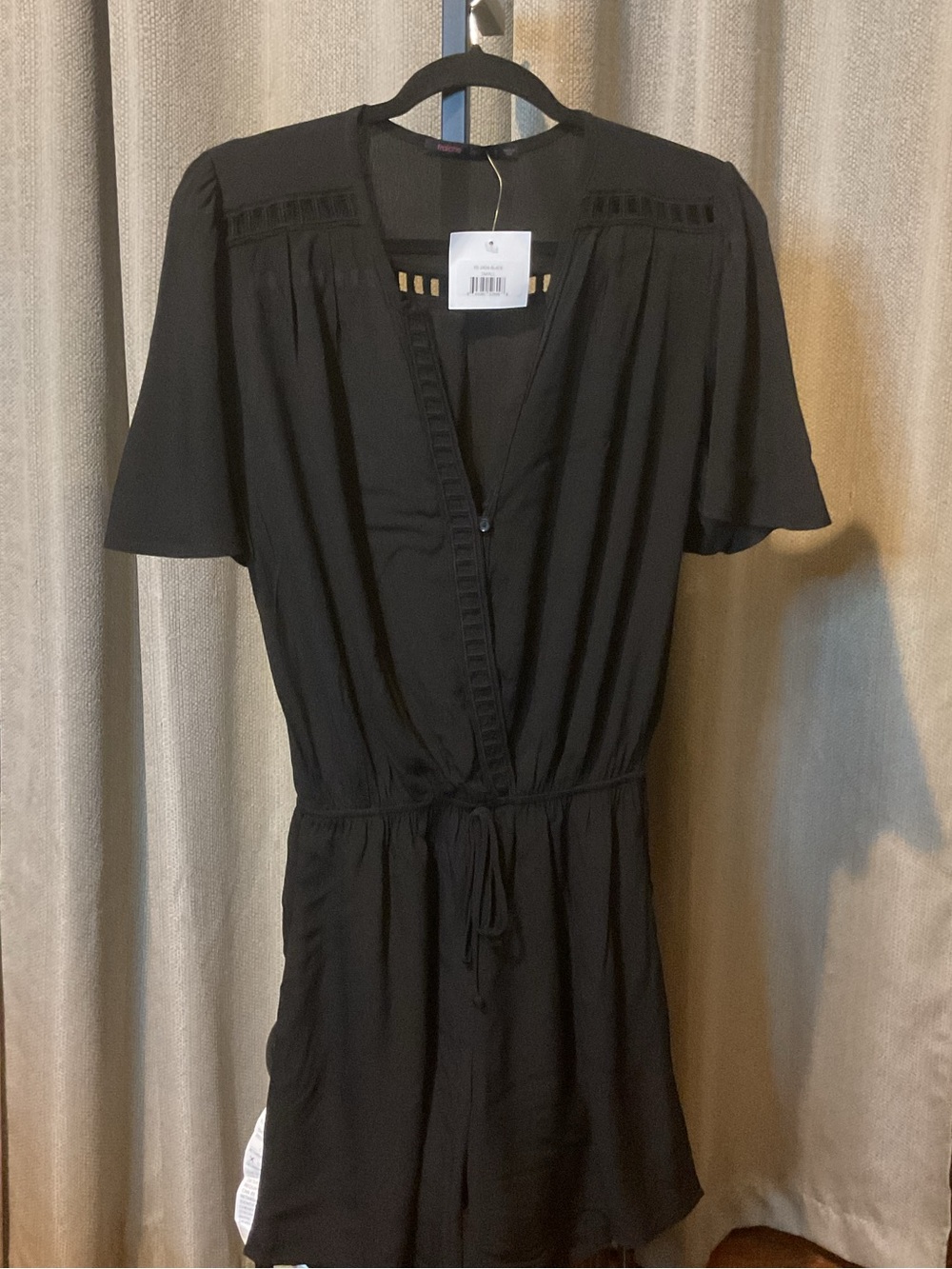 NWT Nordstrom by Fraiche J Black Short Sleeve Romper - Drawstring Waist size S